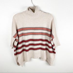 LOFT Cream Striped Turtleneck Wool Blend Dolman Sleeves Sweater, Size XXS